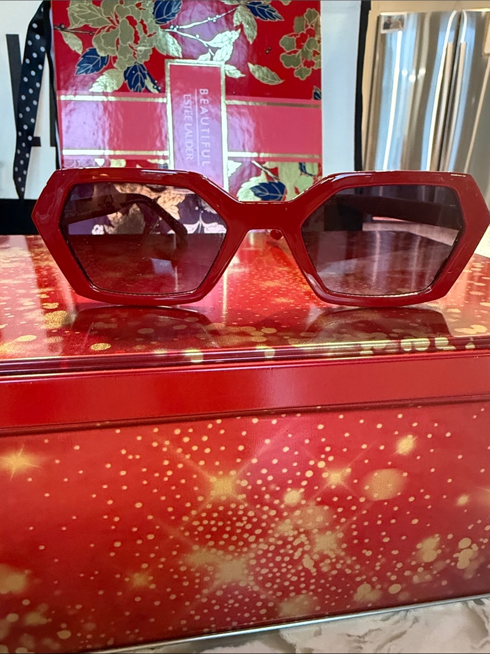 Red Geometric Frame Sunglasses - Women Accessories
